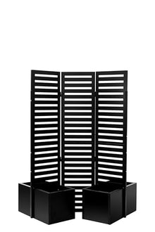 Festisoul 3-Panel Metal Privacy Screen with Integrated Raised Planter Boxes – Freestanding Outdoor Divider, 4 Self-Draining Beds, 51x70x31 Inch for Patio, Deck, and Yard – Color: Black