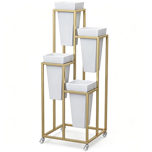 Plant Stand Indoor Outdoor, Tier Metal Flower Shelf With Wheels And Pots
