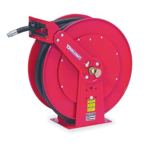 Spring Return Hose Reel, 1 in Hose Diameter, 50 ft Length, 50 psi Max. Pressure, Red - 1 Each