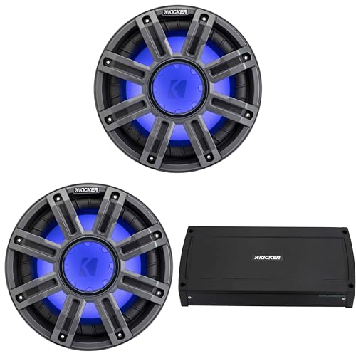 KICKER 10-Inch Premium Marine Subwoofer & 48KXMA8008 Marine Amp Bundle