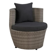 All-Weather Wicker 2-Person Outdoor Patio Conversation Set - Gray Resin Wicker, 100% Aluminum Frame, with Two Round Chairs & 18 in. H Glass Top Table - Water-Resistant Cushions