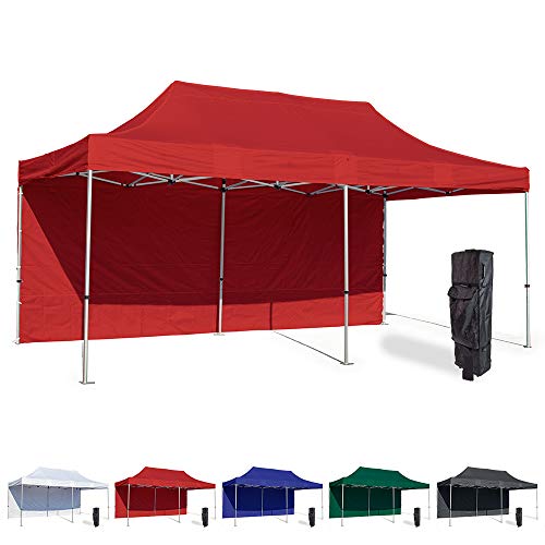 Vispronet 10x20 Instant Canopy Tent with Side Wall - Commercial Grade Aluminum Frame, Water-Resistant Canopy Top, Bag & Stake Kit Included Red