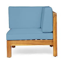 Christopher Knight Home Brava Outdoor Modular Acacia Wood Loveseat with Cushions, Teak and Blue