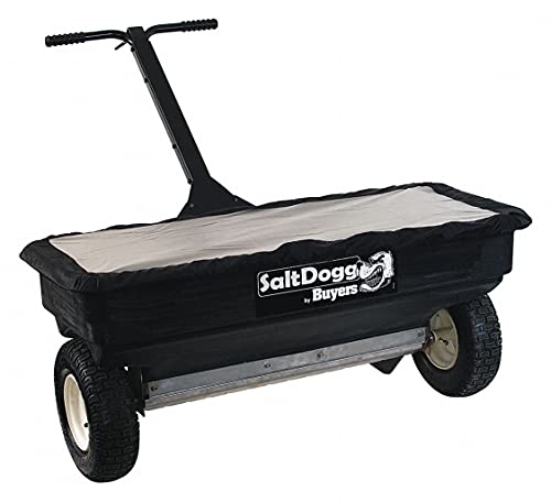 Buyers Products SaltDogg WB400 Walk Behind Drop Spreader, 2.5 cu ft Poly Hopper (200 lb), Stainless Frame/Agitator, 44 in Path, 13 in Pneumatic Tires, Rain Cover & Screen, Made in USA