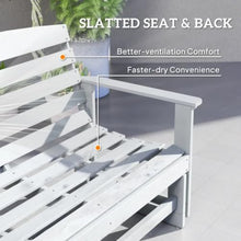 Spacious HDPE 2 Seater Patio Glider Bench w/Ergonomic Sloping Backrest & Slatted Seat for Garden, All Weather Outdoor Gliding Rocking Bench w/Durable HDPE Construction for Porch, Deck (White)