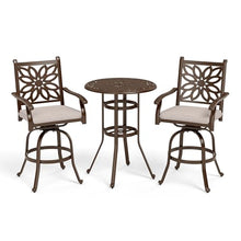 Sophia & William 3-Piece Cast Aluminum Patio Bar Set with Round Table and 2 Swivel Chairs