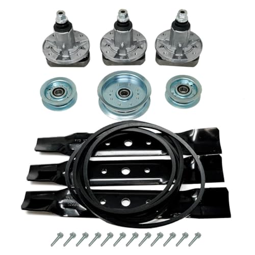 GENTERUN Universal 48 Inch Deck Rebuild Kit - Replacement Kit Includes Spindles Blades Belt Pulleys
