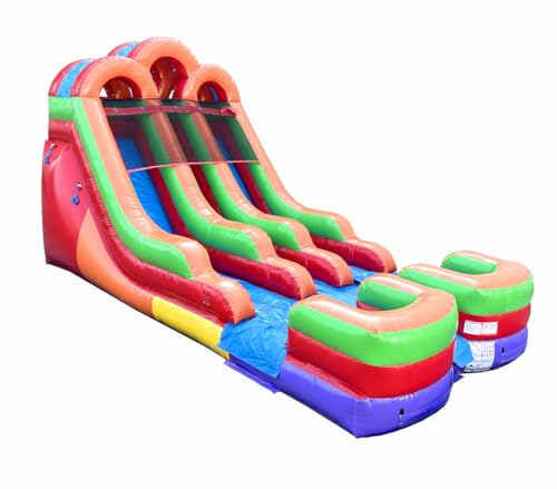 TentandTable 15FT Commercial Inflatable Double Water Slide, Rainbow