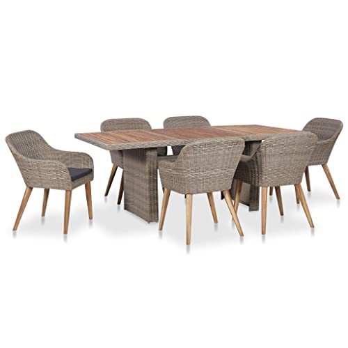 AJSEOYBS Outdoor Patio Set,Outdoor Garden Furniture,7 Piece Patio Dining Set with Cushions Poly Rattan,for Deck, Patio, Garden, Poolside, Backyard