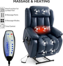 Extra Large Dual Motor Lift Recliner with Massage Heat and Lay Flat