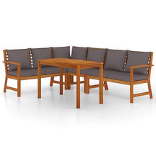 LKJVFCPW 5 Piece Patio Dining Set with Cushions, Solid Acacia Wood Outdoor Furniture for Garden, Terrace and Backyard, Rustic Brown