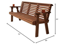 Amish Casual Heavy Duty 6 Foot Pressure Treated Outdoor Garden Bench in Oak Stain with Cup Holders - Amish Crafted Roll Back Design, 700 Lb Weight Capacity