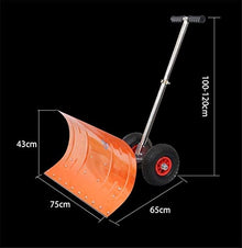 Snow Shovel with Wheels Metal Rolling Wheeled Snow Shovel Pusher with Multi-Angle Heavy Duty Large Blade Plow Height Adjustable Handle for Doorway Driveway Or Pavement Clearing Snow Pusher