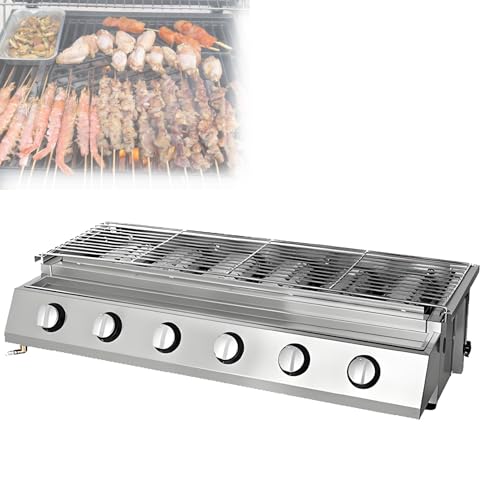 Pnpaea Indoor/Outdoor Gas Grill,Small Burner Stainless Steel Electric Grill, Portable BBQ, Tabletop Barbecue Stove,Options for Cookouts, Barbecues, Small Spaces, Silver 6Burner