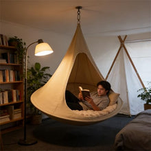 Double Birnest Hanging Chair – Cozy Indoor/Outdoor Hammock with Olefin Canvas, 660 lb Capacity, Includes Two Circle Aluminum Pole & Carabiner. Swing Sofa. (Brown)