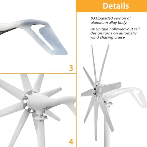 AISINILALAO 17000W 10 Blades Free Energy Windmill +12V 24V 48V Wind Power Small Wind Turbine Generator MPPT Controller for Home Use(White,48V),24v