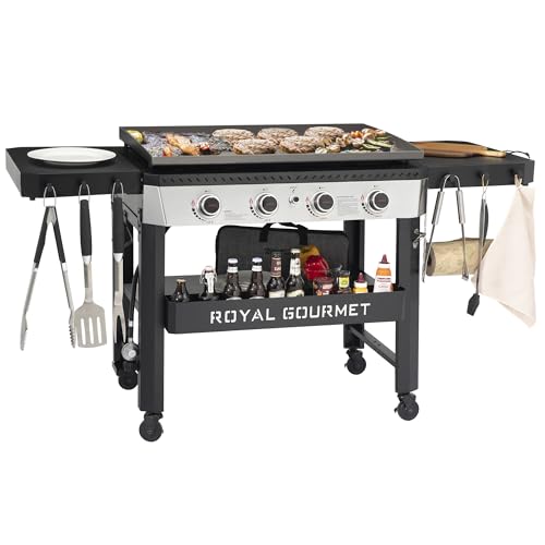 Royal Gourmet GB4007 4 Burner Propane Gas Griddle, Camping, Black & Silver