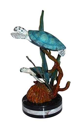 NIFAO Sea Turtles, Two Swimming Small Bronze Statue, 17" L x 9" W x 20" H