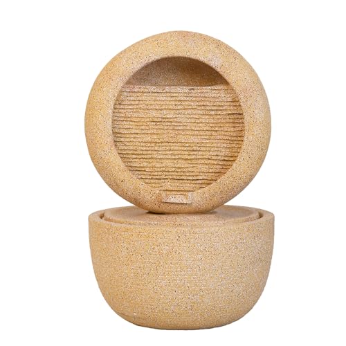Sculptural Indoor Outdoor Water Fountain with Bowl Basin, (Beige+Yellow + Polyresin + Art Deco + Contemporary + Industrial + Modern + Ultra-Modern)