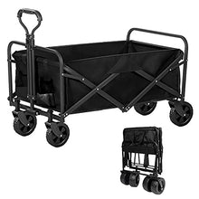Heavy Duty Steel Collapsible Folding Wagon, 100Kg Outdoor Beach Garden Utility Wagon Cart W/8'' All Terrain Wheels, Portable Adjustable Handle Camping Cart W/Cup Holders,B-5''
