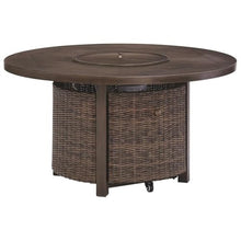 Signature Design by Ashley Paradise Trail Outdoor Round Wicker Patio Fire Pit Table, Brown