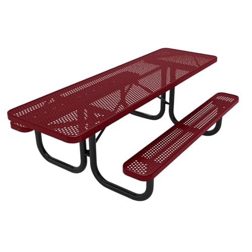 COATEDOUTDOORFURNITURE 8Ft Rect Picnic Table, Punched, Burgundy