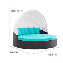 Modway Convene Wicker Rattan Outdoor Patio Retractable Canopy Round Poolside Sectional Sofa Daybed with Cushions in Espresso Turquoise