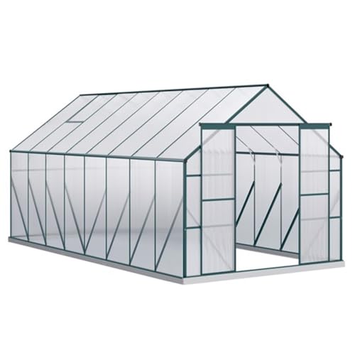 Walk-in Greenhouse, Outdoor Greenhouse with Aluminum Frame, Sliding Door, Adjustable Roof Vent for Backyard All-Season Plant Growing(Large)