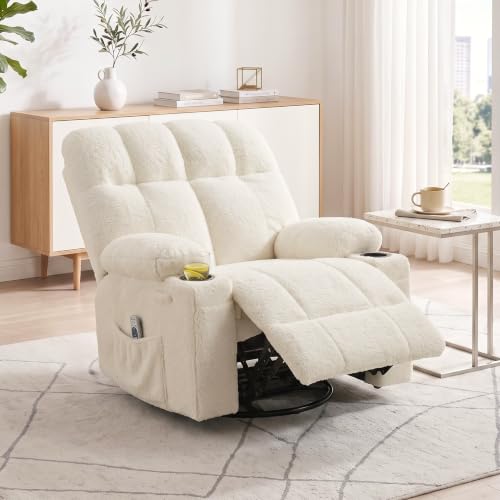 IDEALHOUSE Oversized Rocking Recliner Chair with Heat and Massage, Beige