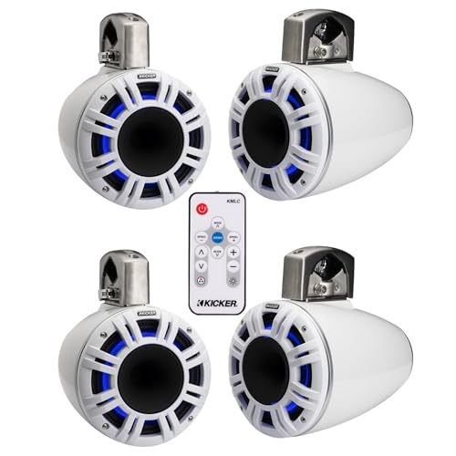 KICKER KMTCXL65 6.5" 300W Peak Multicolor LED Marine Tower Speakers with Remote Control White (Qty 4)