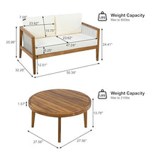 JIVOIT 4-Piece Outdoor Chat Set with Two Club Chairs, Loveseat and Coffee Table, Acacia Wood Frame Outdoor Sofa Set with Rope Detail, Water-Repellent Cushions for Patio/Backyard/Deck (Beige,Teak,6)