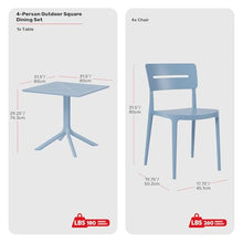Costaelm Set of 4 Dining Chairs, HDPE Patio Square Coffee Table and Stackable Chairs, Outdoor Deck Furniture All Weather for Backyard Porch Poolside, French Blue
