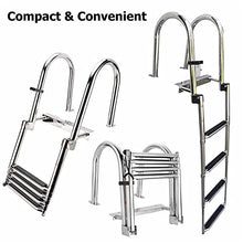 Boat Ladder Platform 4 Step for Swimming Pool, Removable Pontoon Ladders Boats Heavy Duty, Telescoping Marine Yacht Dock