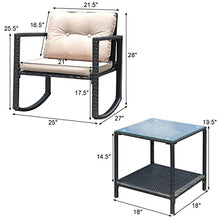 3 PC Patio Rattan Conversation Set Rocking Chair Cushioned Sofa Garden Furniture