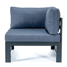 LeisureMod Chelsea 4-Piece Sectional Loveseat Set Black Aluminum with Cushions (Blue)