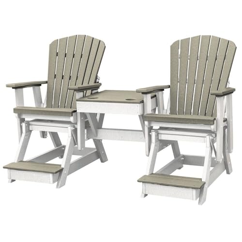 Outdoor Escape Brown Double Balcony Height Glider with Center Table, Elevated 2-Seater, Heavy-Duty All-Weather HDPE