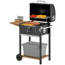 Portable Charcoal Grill with Foldable Side Table and Storage Shelf, Compact BBQ Grill with Wheels and Thermometer, Outdoor Cooking Grill for Backyard Patio Camping Tailgating (Black1)