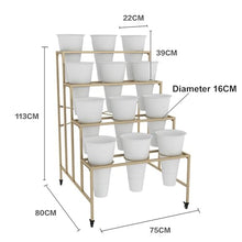 Flower Display stand with Flower Buckets, Movable Plant Cart Shelf Cut Flowers Container Shelf, Florist Plant Display Shelves Flower Shelf Ladder, Florist Bouqu（Black Frame White Bucket-75×80×113cm）