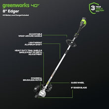 Greenworks 40V 8 in Cordless Electric Lawn Edger, 4.0 Ah Battery, Charger