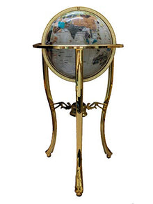 Unique Art Since 1996 Pearl Ocean Gemstone World Globe with Gold Tripod Pearl White