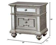 BOWERY HILL Contemporary 2-Drawer Wood Nightstand with Mirrored Accents Silver