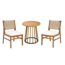 Christopher Knight Home Outdoor Bistro Set 3 Piece, Acacia Wood Round Dining Table and 2 Wicker Dining Chairs with Cushions, Teak Finish Patio Furniture Set for Balcony Garden Deck