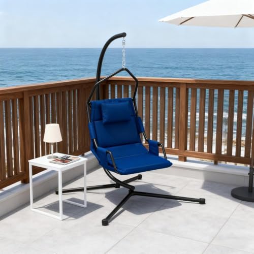 Seeheool Hanging Swing Chair with Steel Frame,Hammock Chair with Stand andCoating Cushion,for Indoor and Outdoor