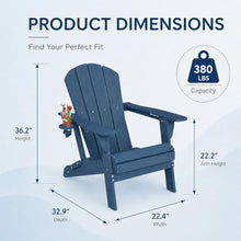 Patio Kingdom Folding Adirondack Chairs Set of 6 with Cup Holders, Heavy Duty HDPE Plastic Outdoor Chairs, Weather Resistant Heavyweight Patio Furniture Set for Deck, Fire Pit, Backyard, Navy Blue