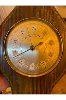 Antique Thermometer Barometer Decorative Wall Decor - Retro Style Wooden Casing with Asymmetrical Shape - Brown Finish - Brown