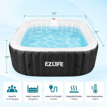 EZLIFE 4–6 Person Square Inflatable Hot Tub with Multicolor LED Lights