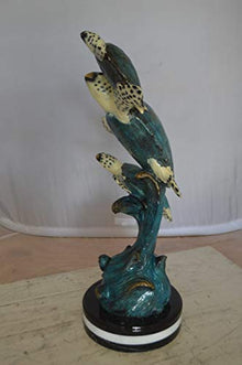 NIFAO Three Turtles, Marine Life Medium Bronze Statue, 15" L x 9" W x 24" H
