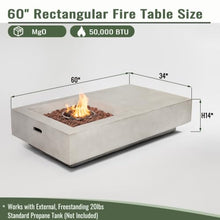 60" Propane Gas Fire Pit Table, 50,000 BTU Rectangular Outdoor Concrete Fire Pit with Lava Rocks, Pulse Ignition & Cover, Large Patio Heating Table for Backyard, Deck & Garden, Light Gray
