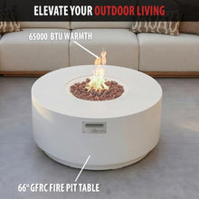 AMS Round Concrete GFRC Propane Gas Fire Pit Table (Cream White)