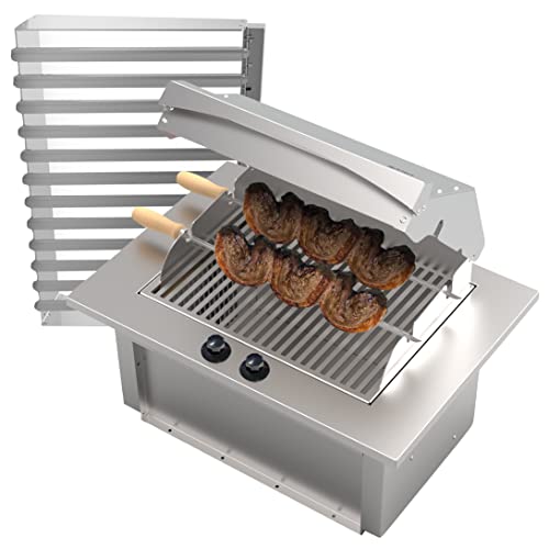 SARO Built-in Electric Grill, Stainless Steel, Smokeless Indoor BBQ with Glass Lid, Power Control, 70x48x30cm, Automatic Ignition